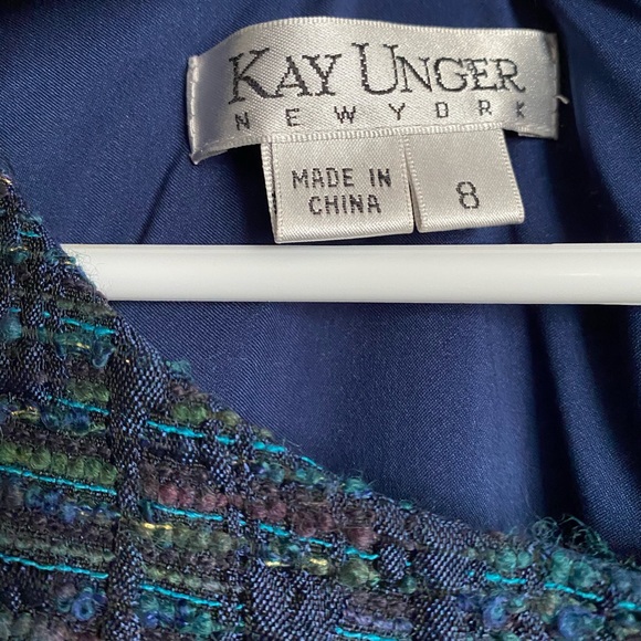 Kay Unger Tweed Dress Blue Green Gold Size 8 - Picture 3 of 8